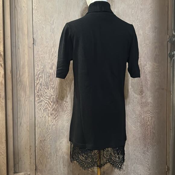 APT 9 Black Pullover Sweater With Lace Hem Detail Short Sleeve Size Medium - Picture 3 of 4